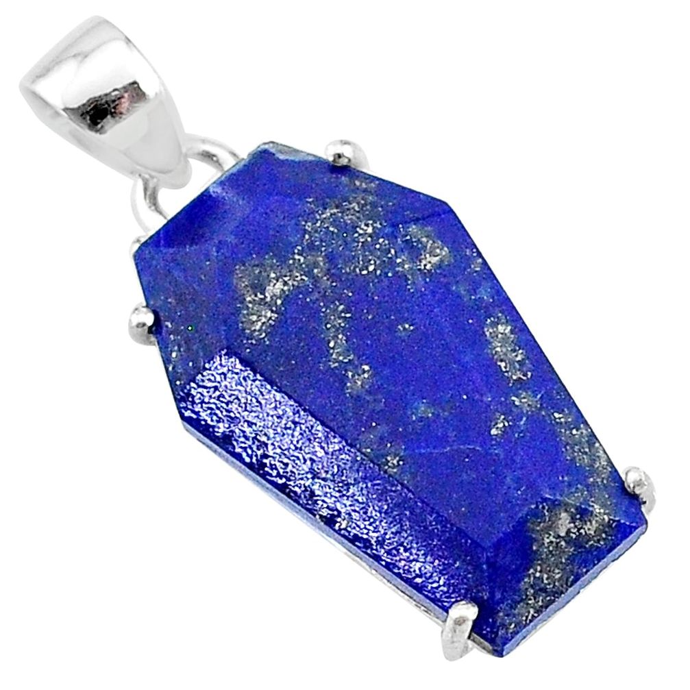 13.52cts coffin natural blue lapis lazuli 925 sterling silver pendant t12048