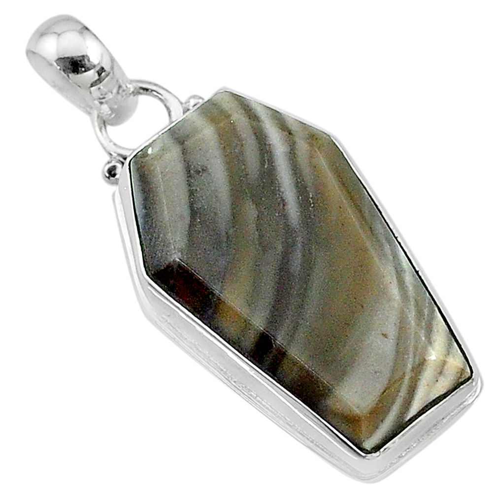 14.72cts coffin natural brown imperial jasper 925 sterling silver pendant t11809