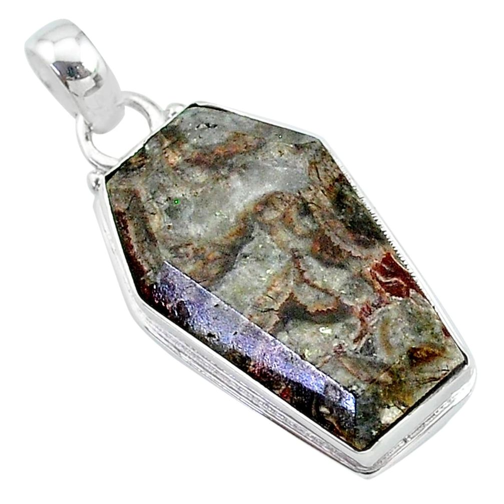 15.60cts coffin natural brown mushroom rhyolite 925 silver pendant t11749