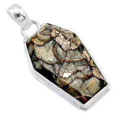 16.23cts coffin natural brown mushroom rhyolite 925 silver pendant t11751