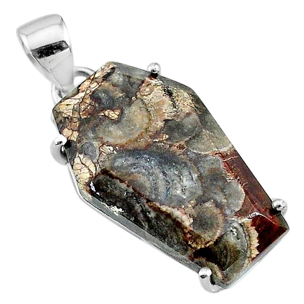 14.17cts coffin natural brown mushroom rhyolite 925 silver pendant t11862
