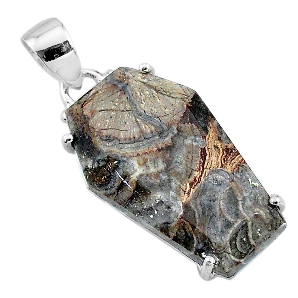 13.08cts coffin natural brown mushroom rhyolite 925 silver pendant t11864