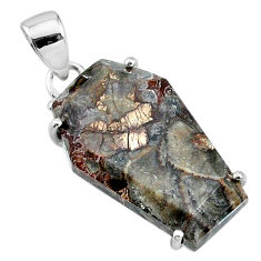 14.81cts coffin natural brown mushroom rhyolite 925 silver pendant t11865