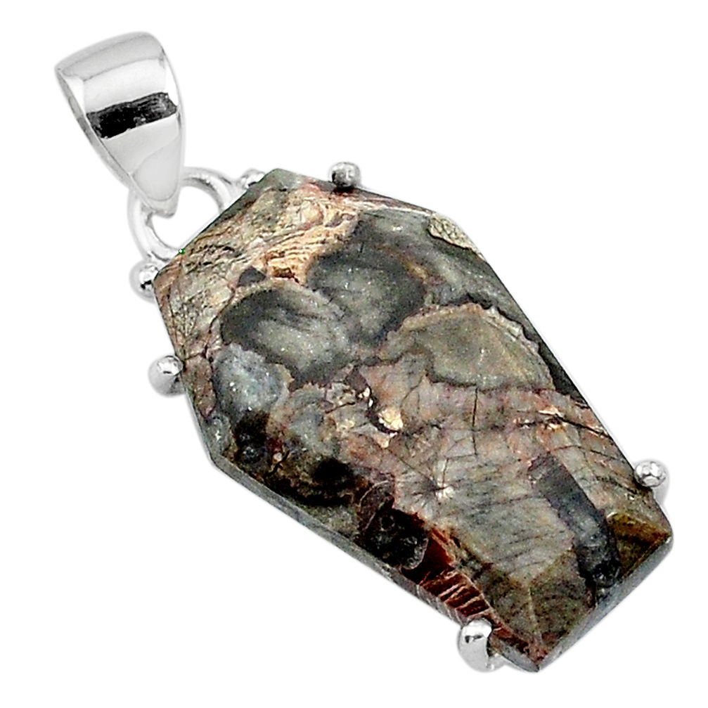 13.69cts coffin natural brown mushroom rhyolite 925 silver pendant t11867