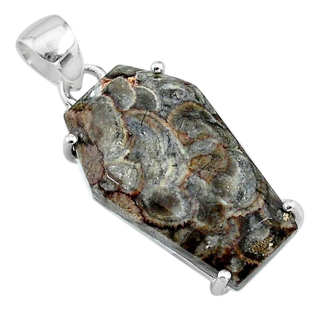 14.08cts coffin natural brown mushroom rhyolite 925 silver pendant t11872