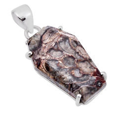 12.71cts coffin natural brown mushroom rhyolite fancy 925 silver pendant n29402