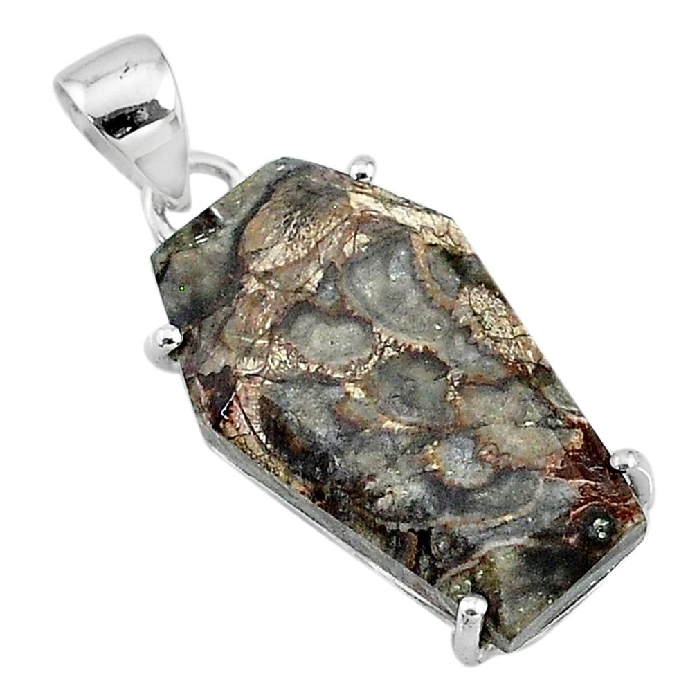 14.59cts coffin natural brown mushroom rhyolite fancy 925 silver pendant t11880