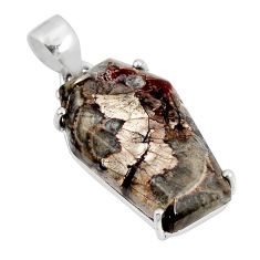 11.69cts coffin natural brown mushroom rhyolite fancy 925 silver pendant y55527