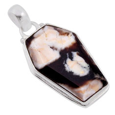 13.62cts coffin natural brown peanut petrified wood fossil silver pendant n29412