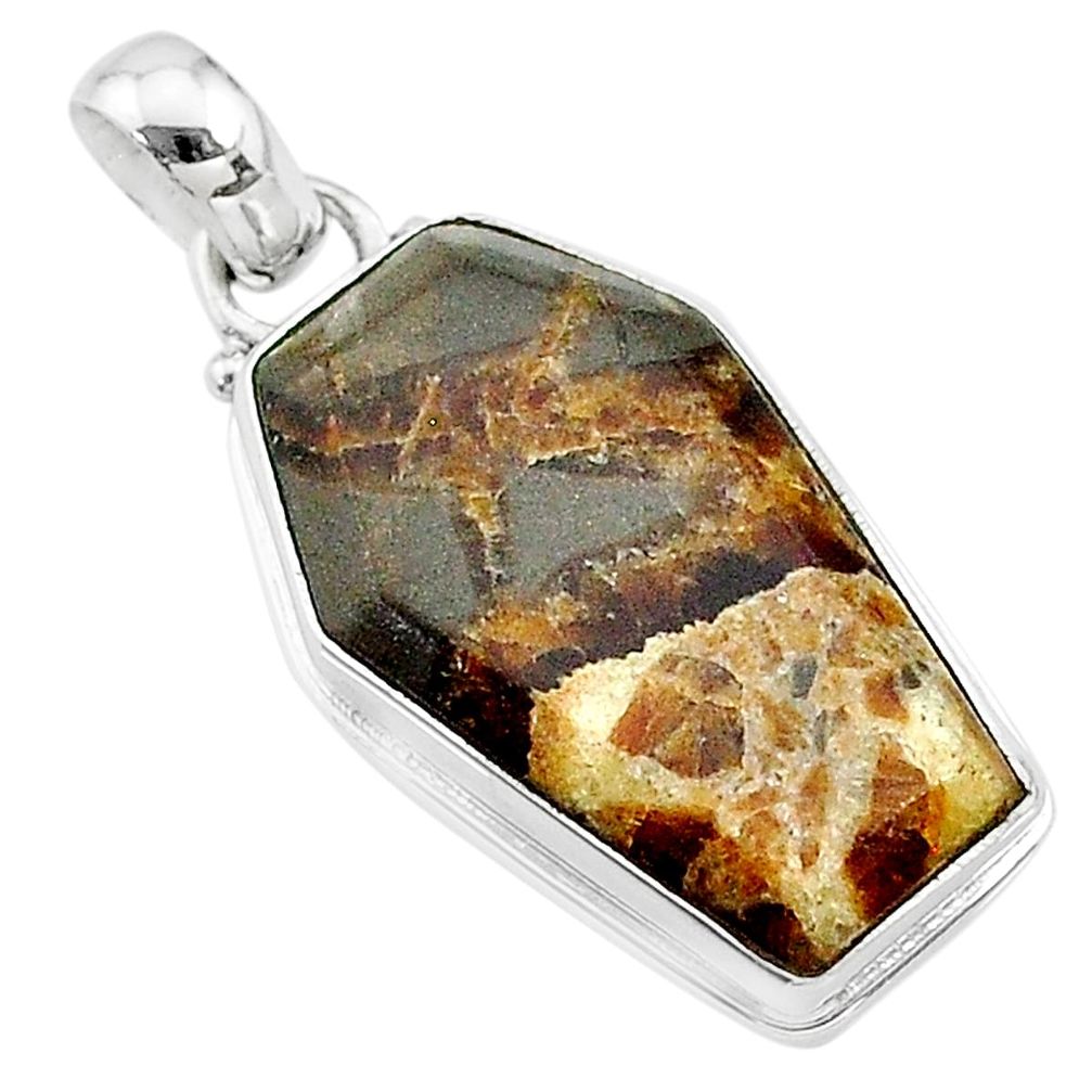 14.57cts coffin natural brown septarian gonads 925 silver pendant t11783