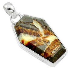 16.20cts coffin natural brown septarian gonads 925 silver pendant t11794