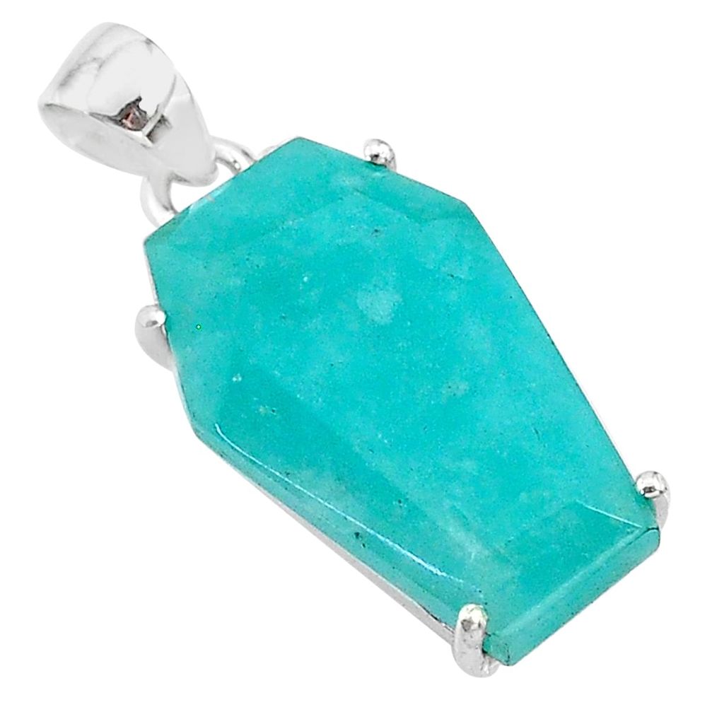 13.69cts coffin natural green peruvian amazonite 925 silver pendant t11941