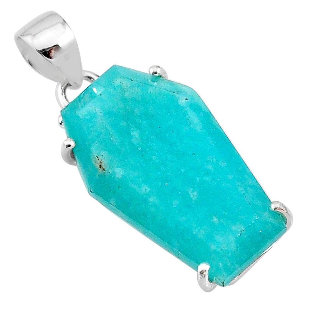 13.47cts coffin natural green peruvian amazonite 925 silver pendant t11944