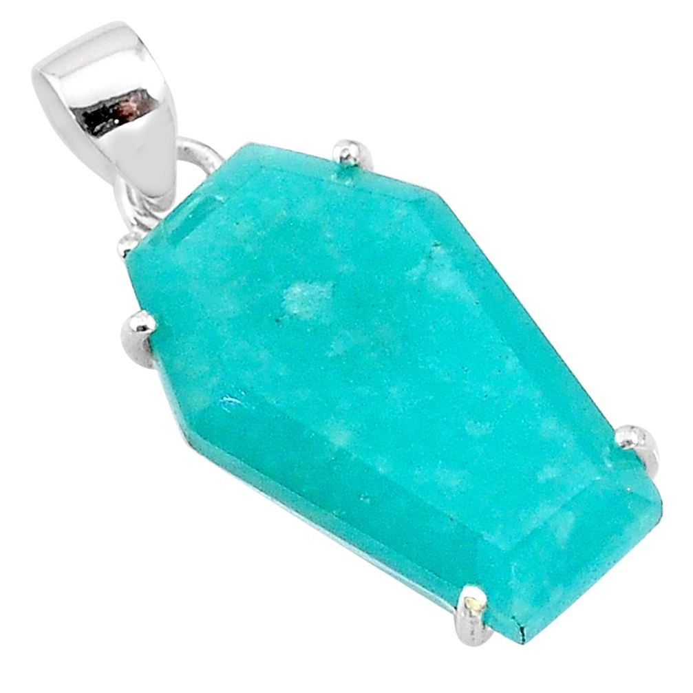 13.69cts coffin natural green peruvian amazonite 925 silver pendant t11949