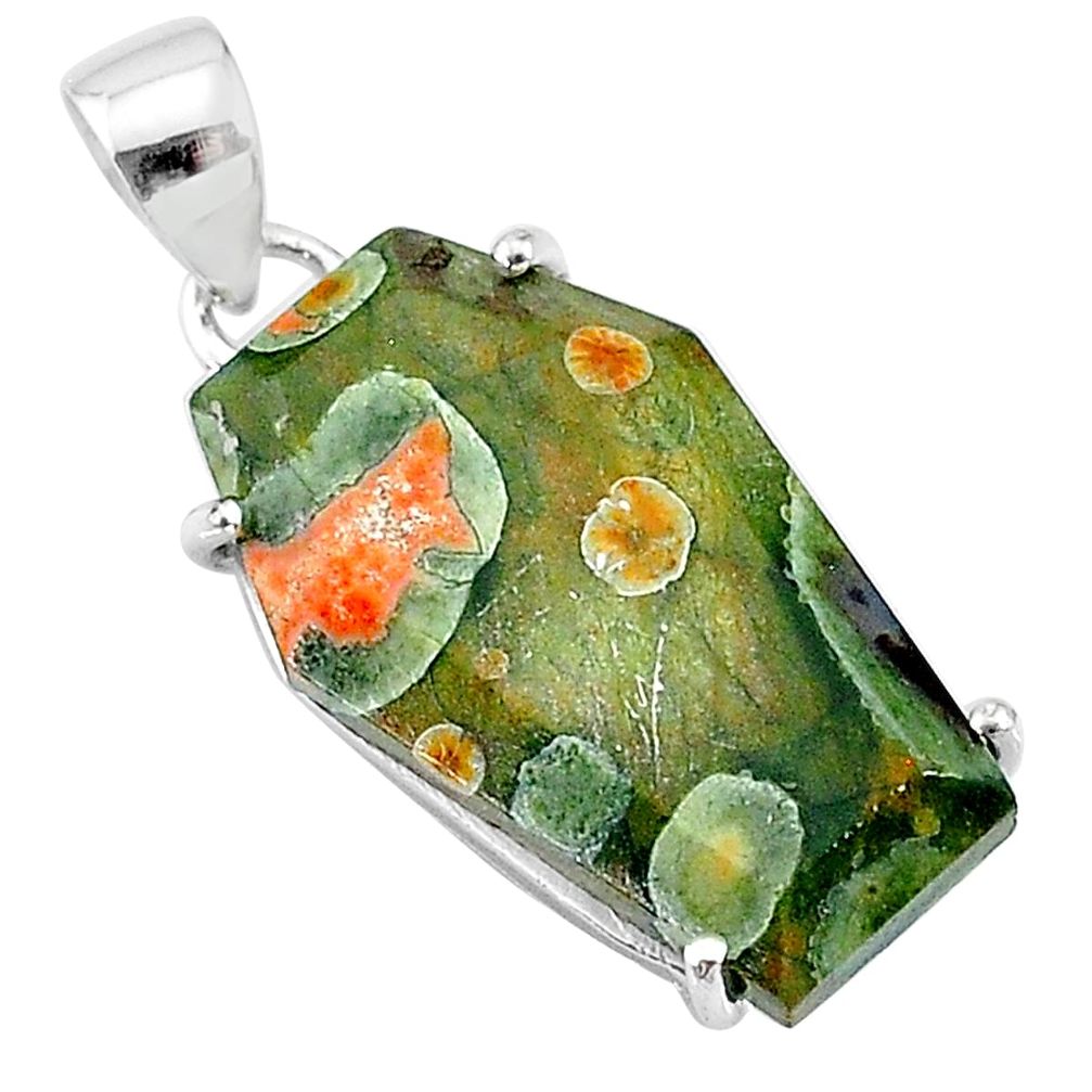 11.96cts coffin natural green rainforest rhyolite jasper silver pendant t12059