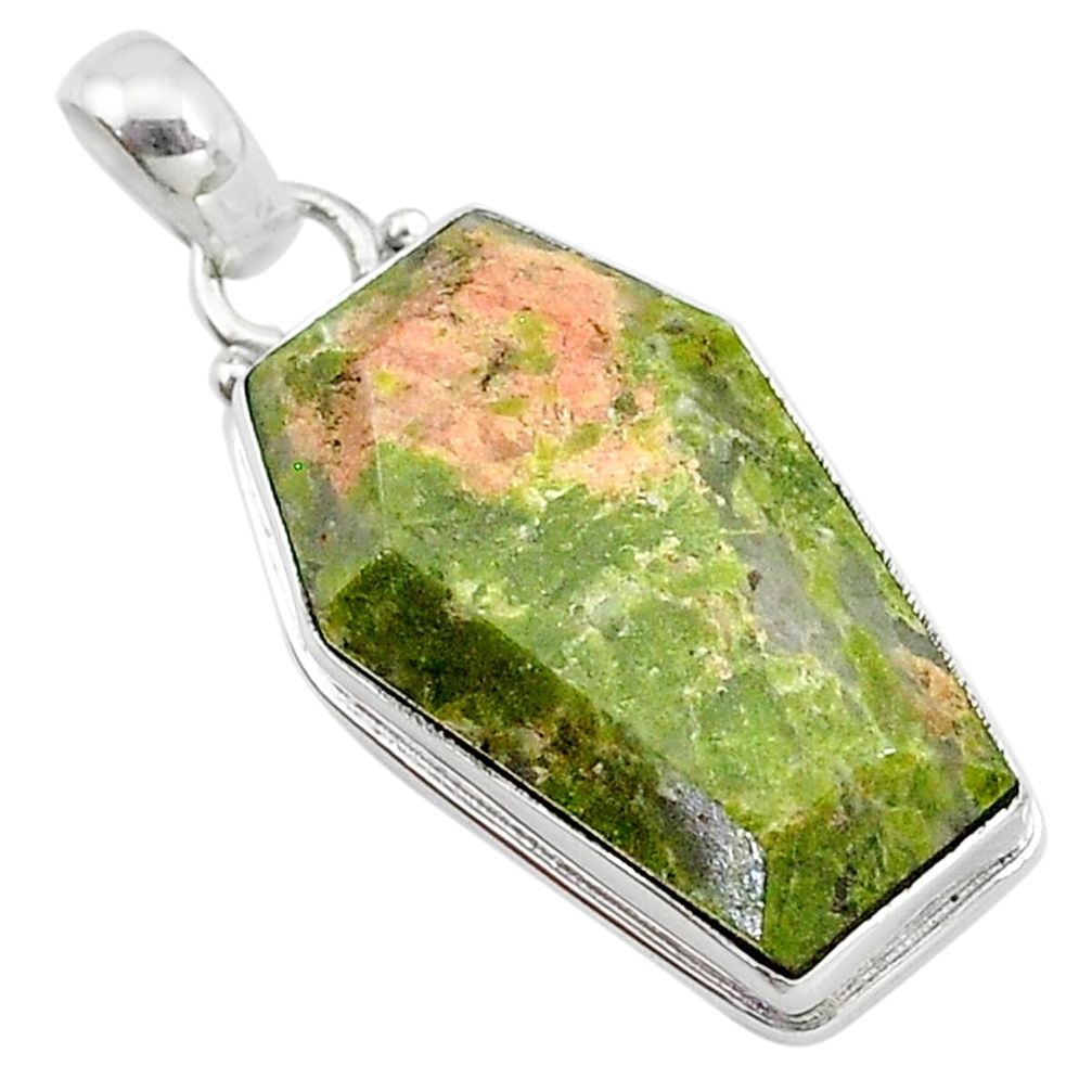 16.23cts coffin natural green unakite 925 sterling silver pendant jewelry t11756