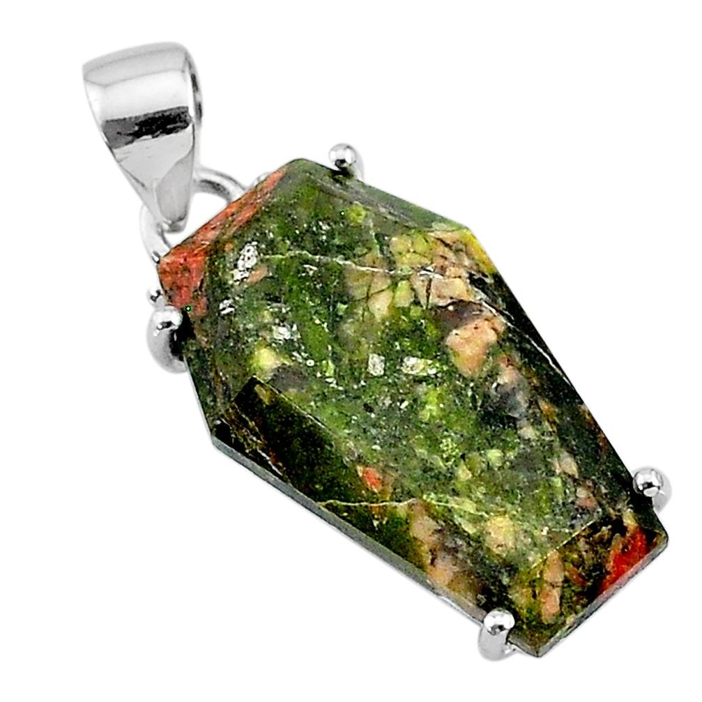 12.54cts coffin natural green unakite 925 sterling silver pendant jewelry t11907