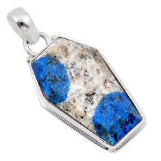 15.02cts coffin natural k2 blue (azurite in quartz) 925 silver pendant y42193