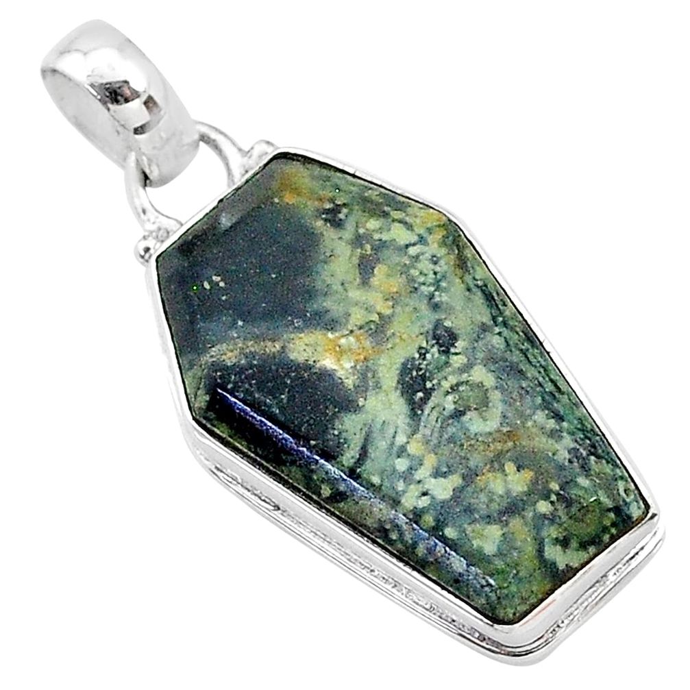 15.67cts coffin natural kambaba jasper (stromatolites) 925 silver pendant t11754