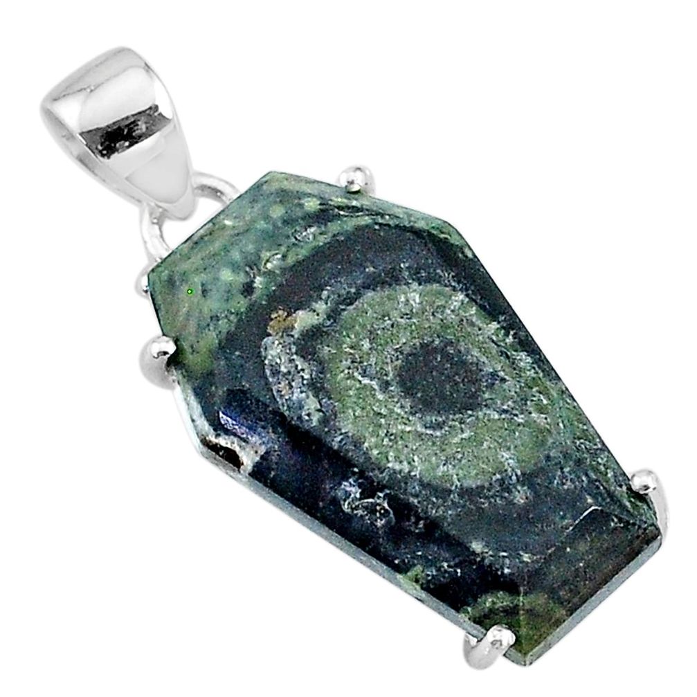 14.67cts coffin natural kambaba jasper (stromatolites) 925 silver pendant t11869