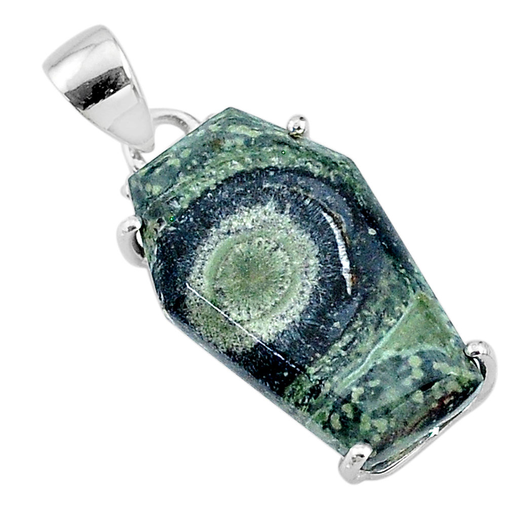 14.03cts coffin natural kambaba jasper (stromatolites) 925 silver pendant t11874