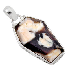 15.15cts coffin natural peanut petrified wood fossil 925 silver pendant y42317