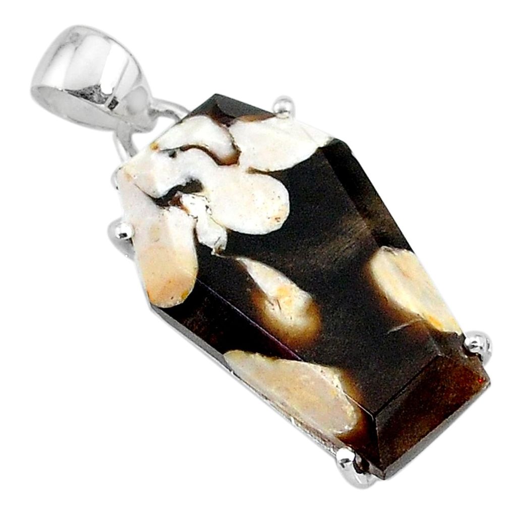 12.91cts coffin natural peanut petrified wood fossil silver pendant t11903