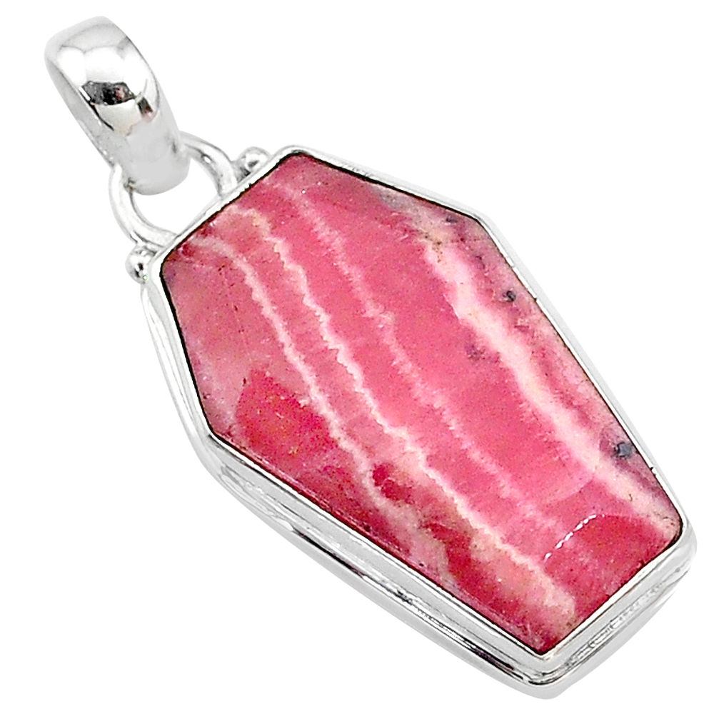 17.18cts coffin natural pink rhodochrosite inca rose 925 silver pendant t11768