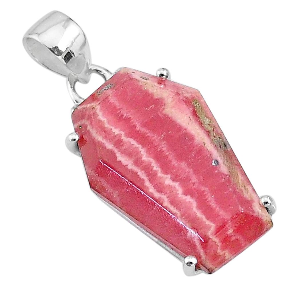 14.76cts coffin natural pink rhodochrosite inca rose 925 silver pendant t11853