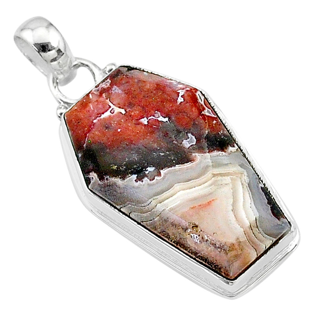 15.65cts coffin natural pink sonoran dendritic rhyolite silver pendant t11781