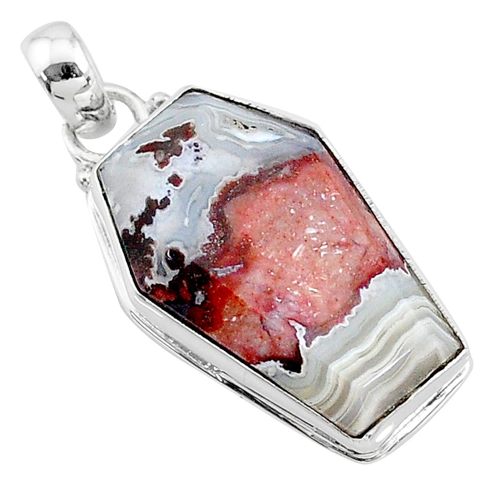 15.08cts coffin natural pink sonoran dendritic rhyolite silver pendant t11798