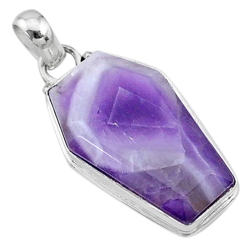 15.67cts coffin natural purple chevron amethyst 925 silver pendant t11803