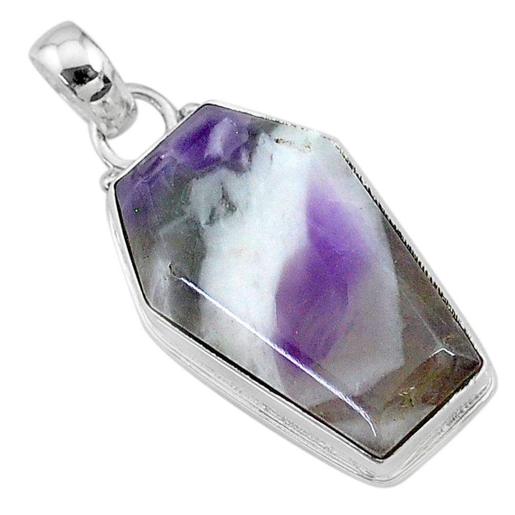 15.65cts coffin natural purple chevron amethyst 925 silver pendant t11814