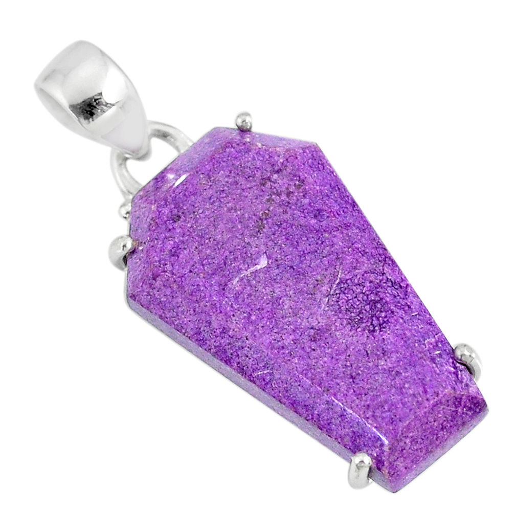 12.66cts coffin natural purple purpurite stichtite 925 silver pendant r81970