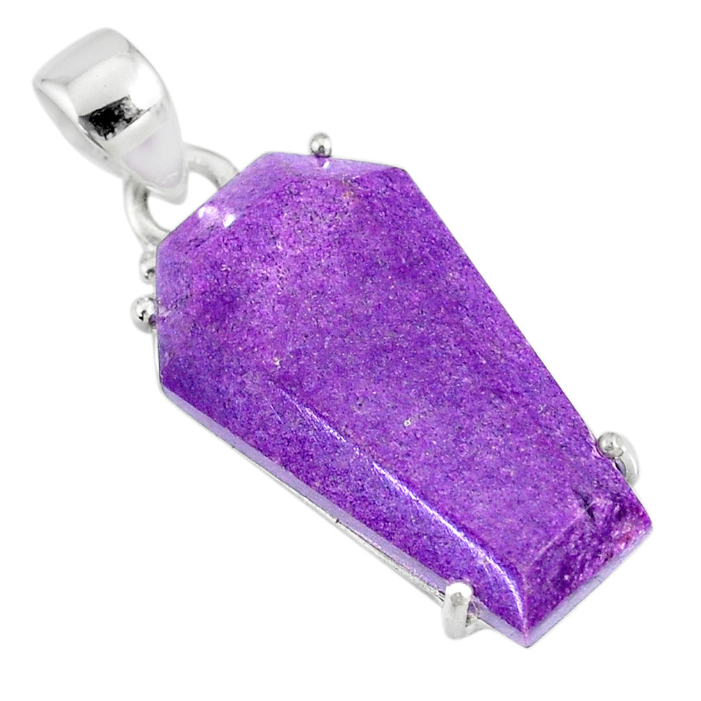 12.14cts coffin natural purple purpurite stichtite 925 silver pendant r81972
