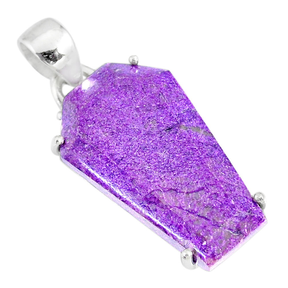 13.05cts coffin natural purple purpurite stichtite 925 silver pendant r81996