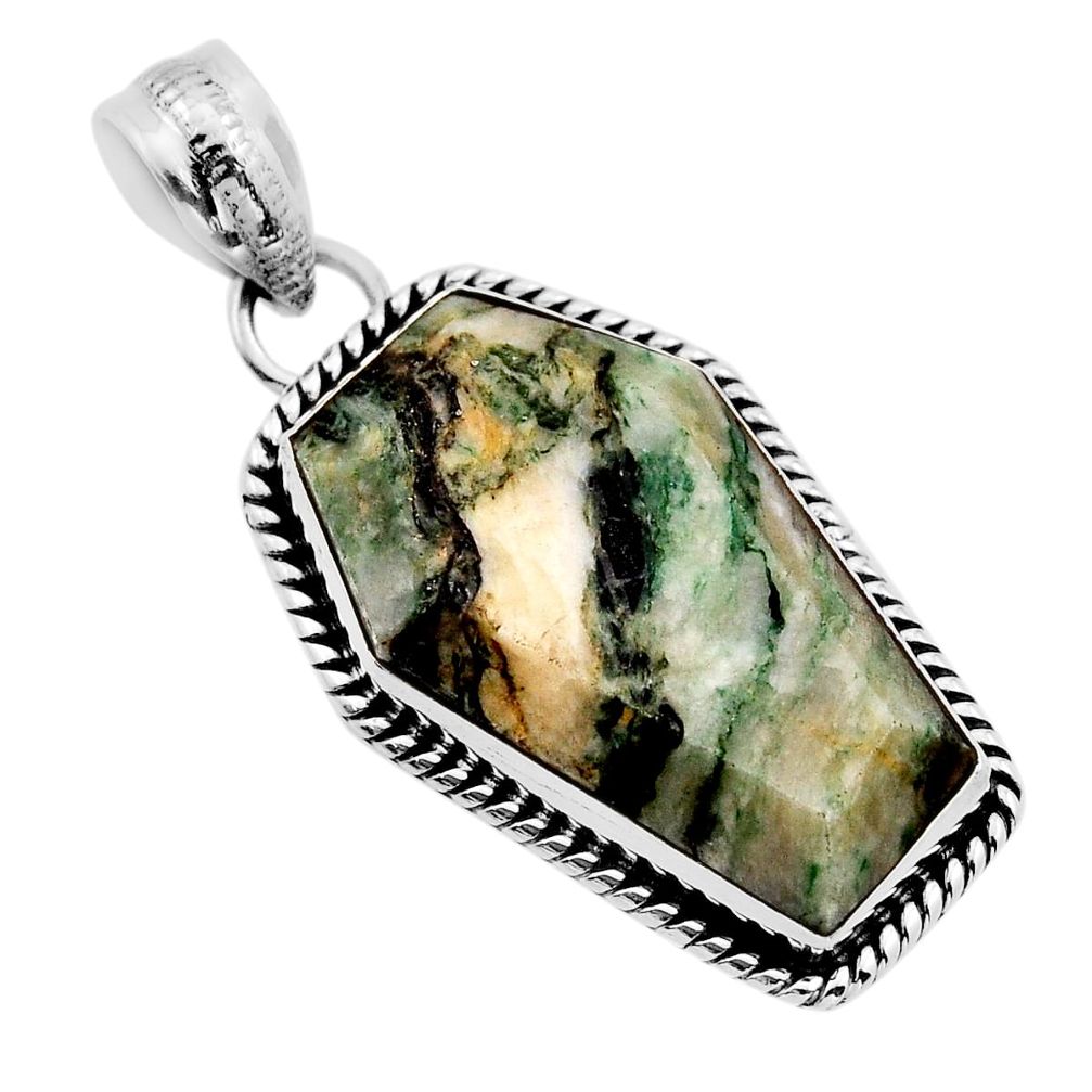 17.95cts coffin natural rainforest rhyolite jasper 925 silver pendant y95181