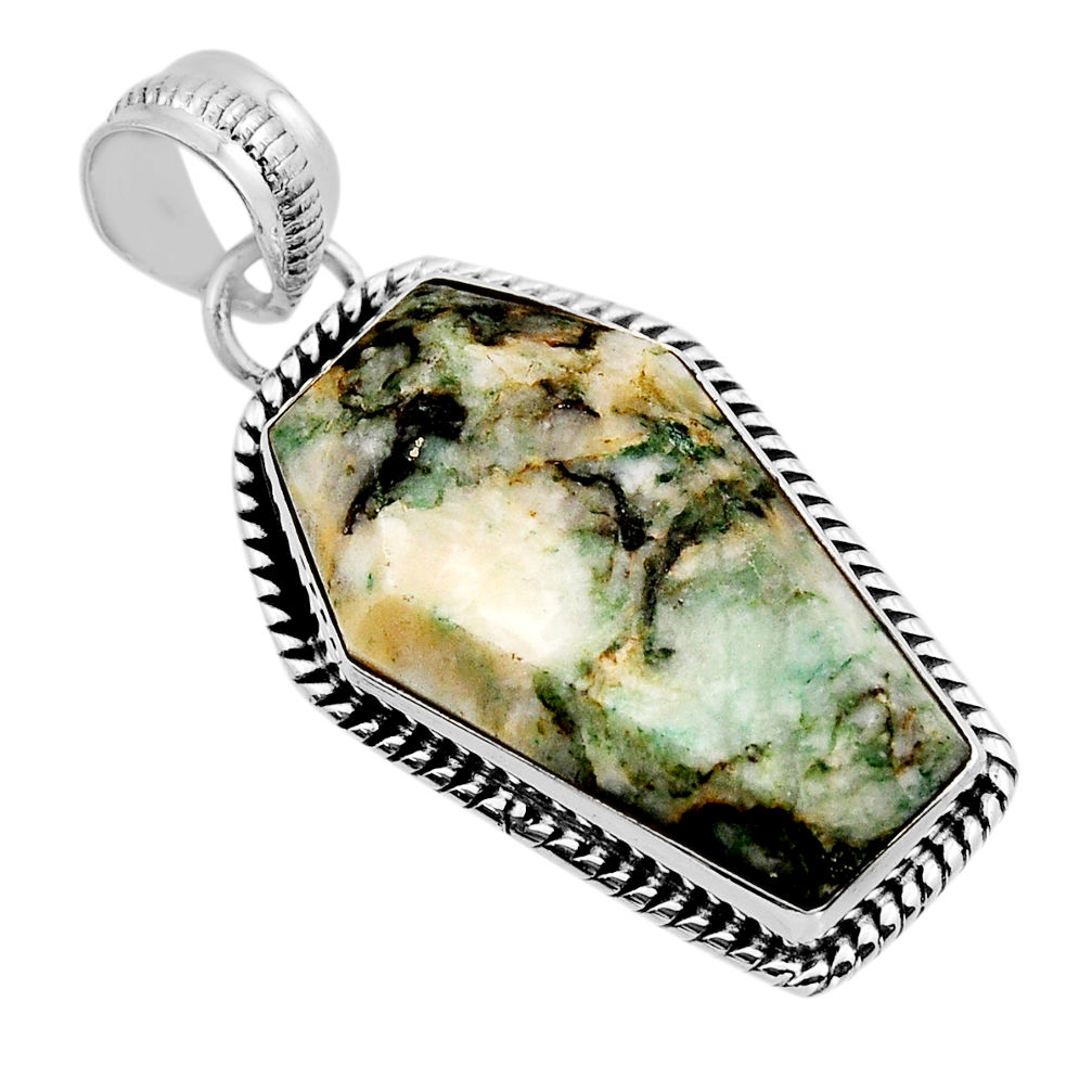 18.65cts coffin natural rainforest rhyolite jasper 925 silver pendant y95194