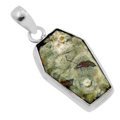16.34cts coffin natural rainforest rhyolite jasper fancy silver pendant y95183