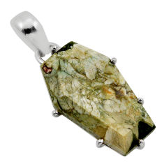 14.79cts coffin natural rainforest rhyolite jasper fancy silver pendant y95195