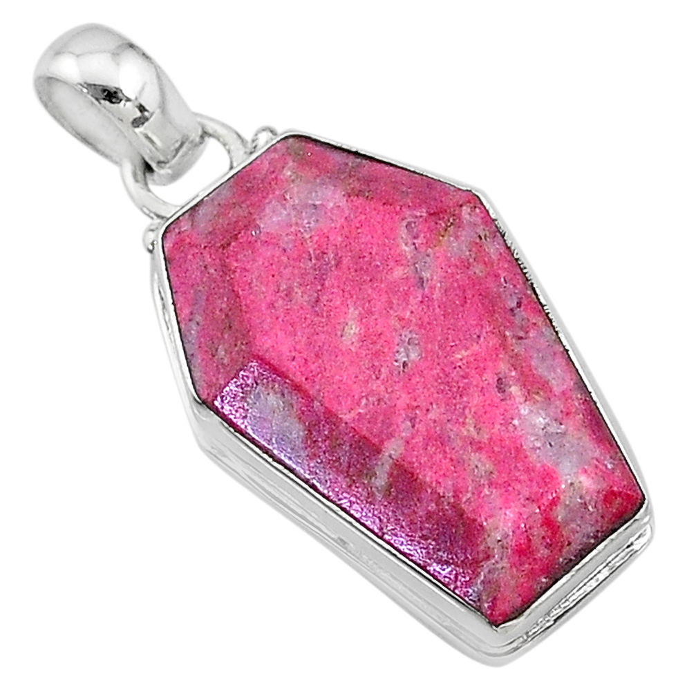 15.08cts coffin natural thulite (unionite, pink zoisite) silver pendant t11730