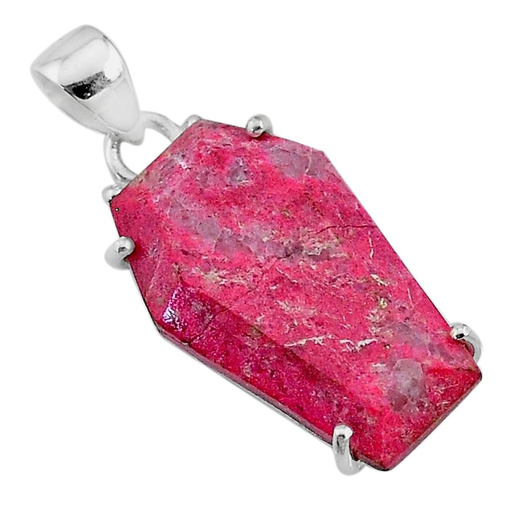 13.55cts coffin natural thulite (unionite, pink zoisite) silver pendant t11834