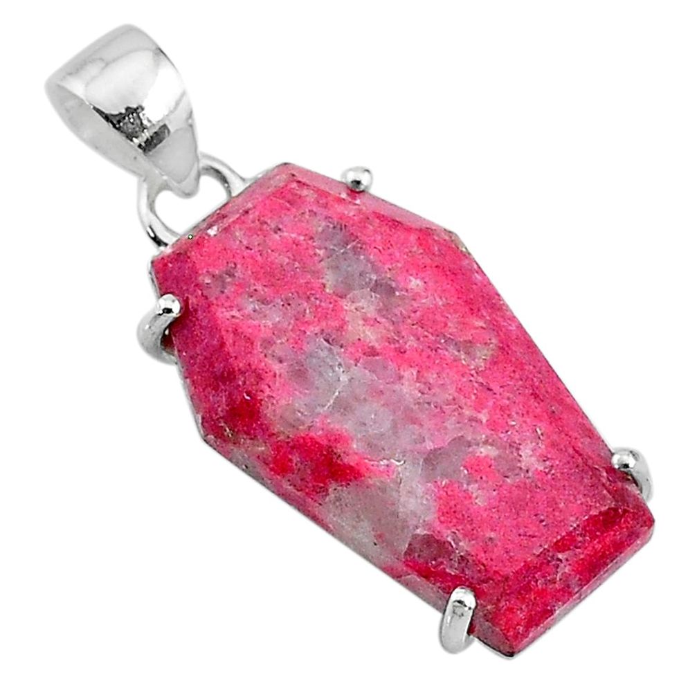 13.08cts coffin natural thulite (unionite, pink zoisite) silver pendant t11839