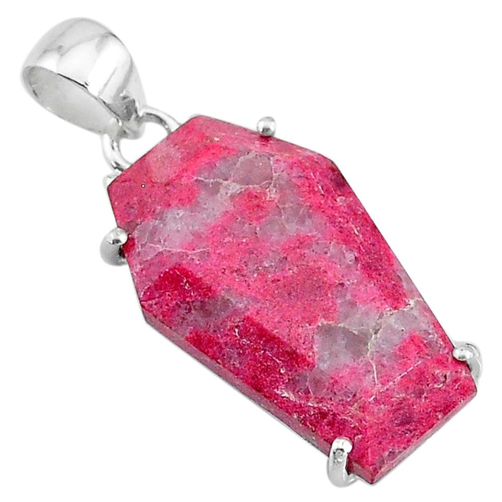 13.47cts coffin natural thulite (unionite, pink zoisite) silver pendant t11840