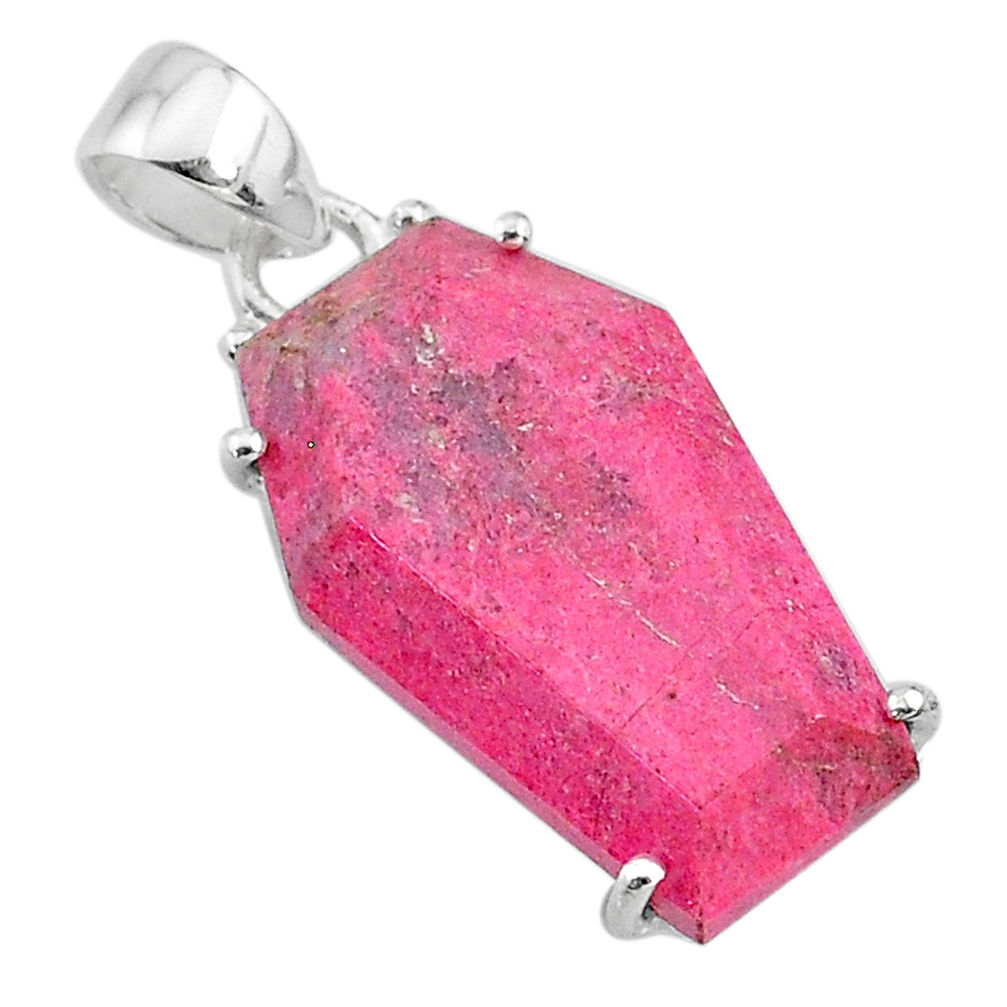 13.69cts coffin natural thulite (unionite, pink zoisite) silver pendant t11901