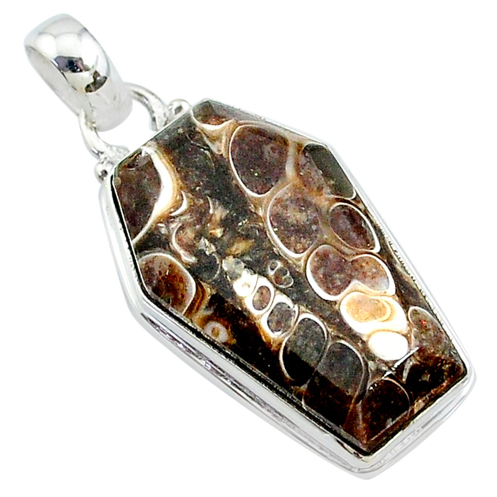 15.65cts coffin natural turritella fossil snail agate 925 silver pendant t11777