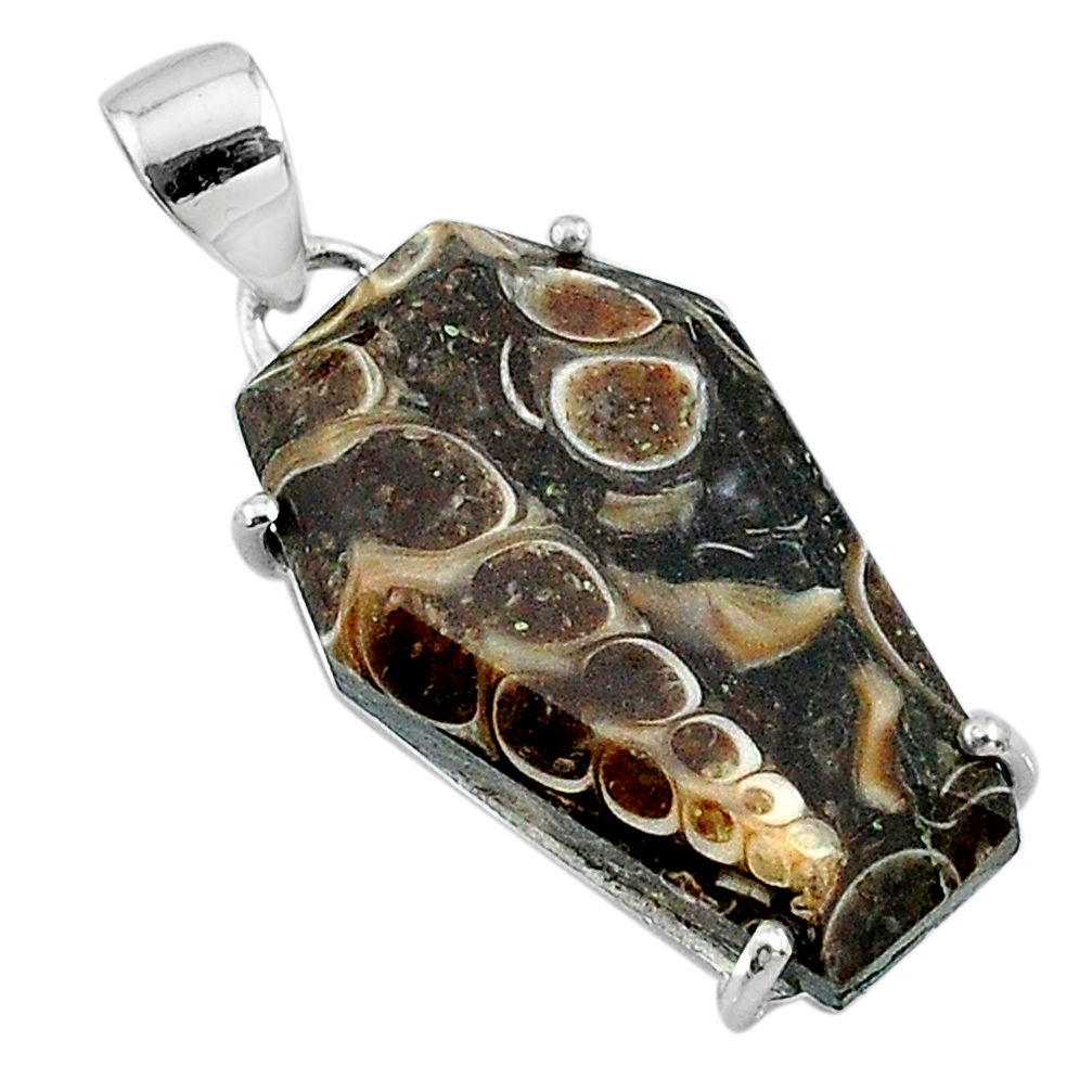 14.08cts coffin natural turritella fossil snail agate 925 silver pendant t11896