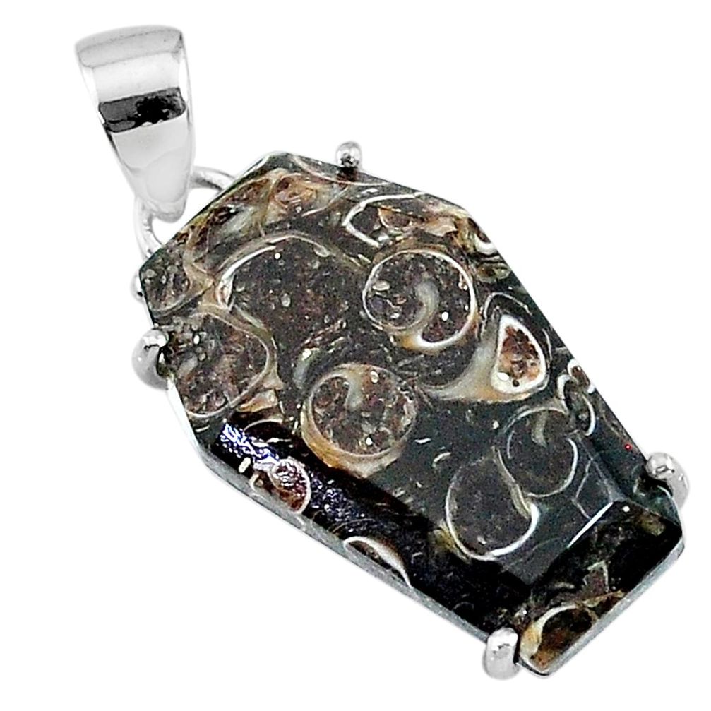 14.08cts coffin natural turritella fossil snail agate 925 silver pendant t11899