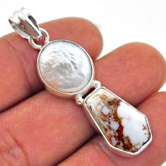 14.59cts coffin natural white wild horse magnesite pearl silver pendant n48143