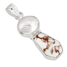 12.91cts coffin natural white wild horse magnesite pearl silver pendant y74586